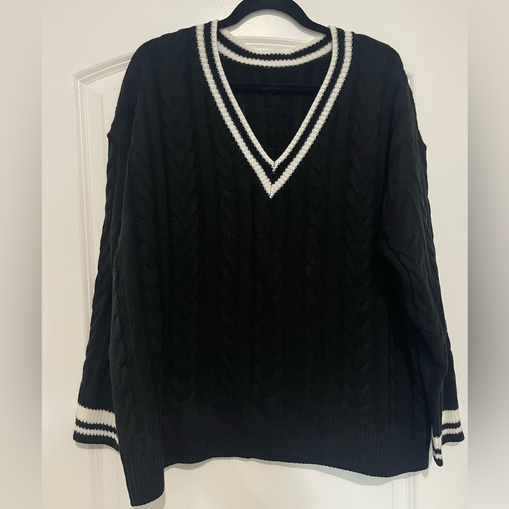 Black and White V-neck Sweater